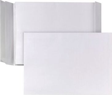 Faltentaschen B4, 250x353x40mm Falte, Haftklebung, weiß, Pack
250 Stück