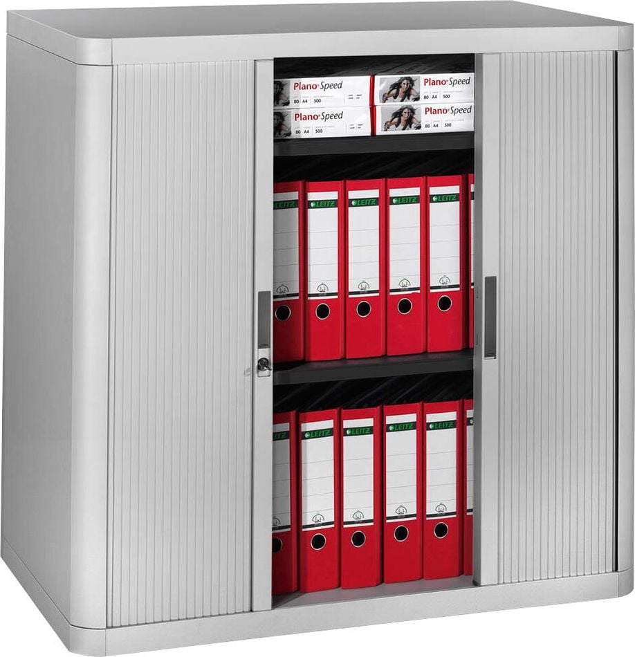 Aktenschrank easyOffice by Paperflow, 110x104x41,5cm (BxHxT), 2 Rollläden, 2
Fachböden, Korpus/Rolläden einfarbig, grau