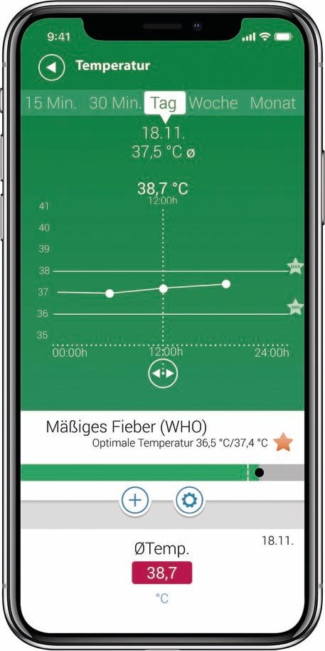 Fieberthermometer Medisana TM 750 Connect, Infrarot, kontaktlos, mit Bluetoothfunktion,
weiß/grün