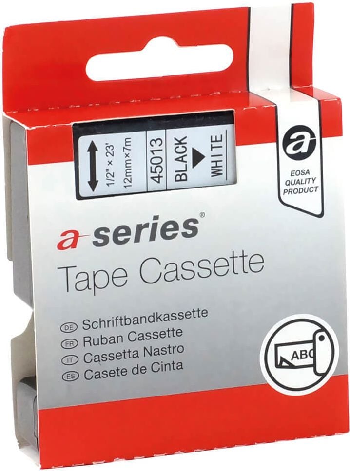 Schriftbänder a-series AS1413 für Dymo D1 45013/S0720530, schwarz auf weiß, 12mm/7m