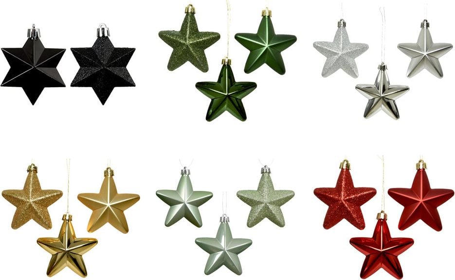 Weihnachtskugeln DECORIS Stern, 7,5x7,5x2cm (BxHxT), Polystyrol, Pack 6 Stück, silber
