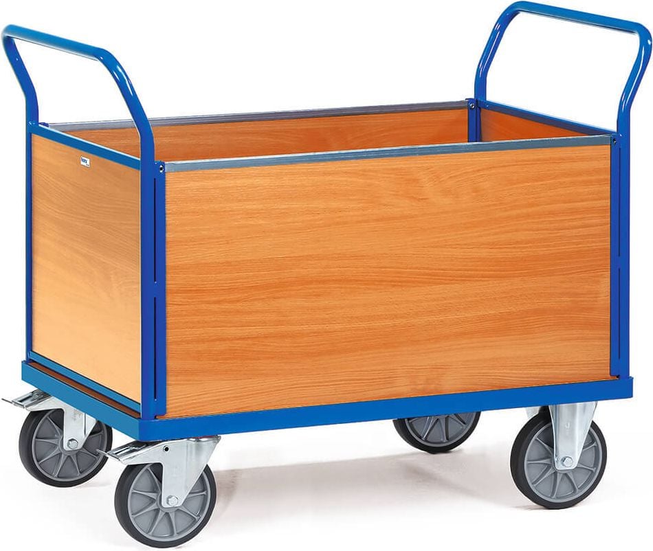 Transportwagen fetra Vierwandwagen 2551, 100x60cm Ladefläche, 4 Holzwände 50cm hoch,
bis 600kg