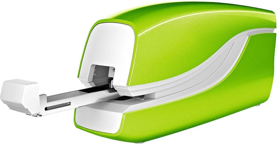 Heftgerät Leitz New NeXXt WOW 5566, elektrisch, bis 10 Blatt, Einlegetiefe: 10mm,
für Nr. 10 + e1 Klammern, blau