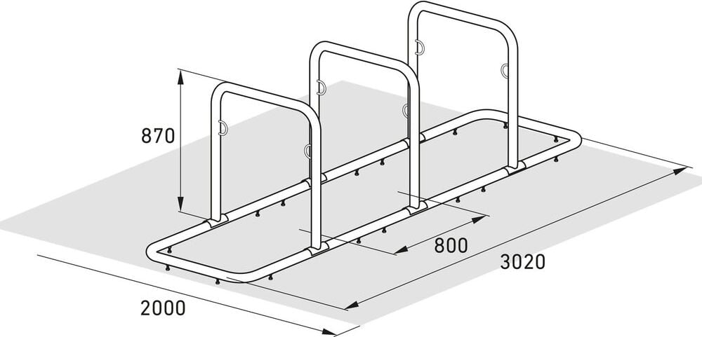 Fahrradständer WSM Anlehnsystem GALAXY 33, verzinkt, Freiaufst4ellung, 302cm lang, für 6 Fahrräder, Stahlösen für Fahrradschlösser
