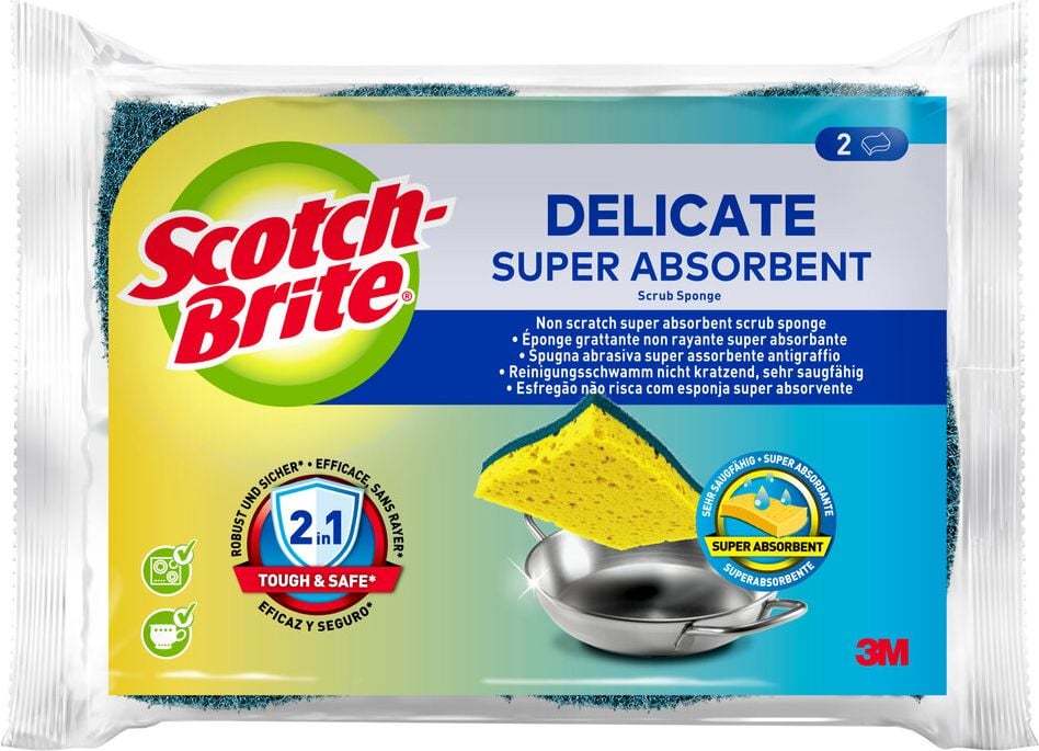 Reinigungsschwamm Scotch-Brite Delicate, nicht kratzend, Naturfaser, entfernt mühelos
Fett und eingebrannte Lebensmittel, Pack 2
Stück