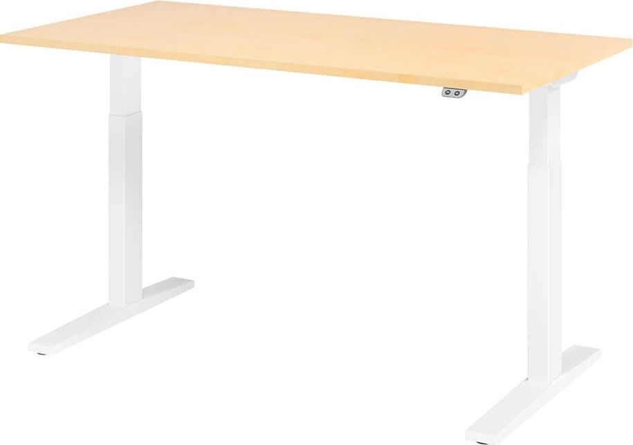 Hubschreibtisch Hammerbacher XMKA16, 160x80cm (BxT), 70-120cm Höhe, elektrisch
höhenverstellbar, rechteckig, C-Fuß weiß, ahorn