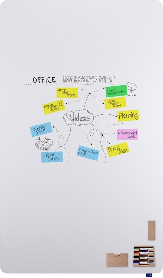 Whiteboard Legamaster ESSENCE 7-107094, 200x120cm, emailliert, trocken abwischbar, rahmenlos, abgerundete Ecken, Wandaufhängung, inkl. Zubehör, FSC, EU Ecolabel