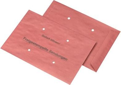 Freistemplerversandtaschen B4, 250x353mm, rot, Aufdruck, 4 Sichtlöcher, Pack
50 Stück
