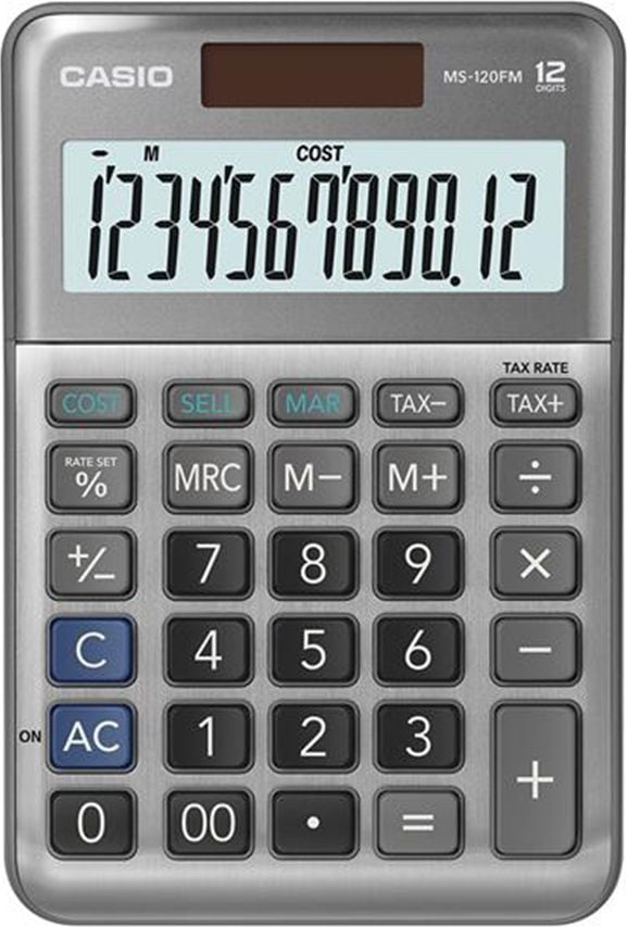 Tischrechner Casio MS-120FM, 12-stelliges LC-Display, Solar- und Batteriebetrieb
