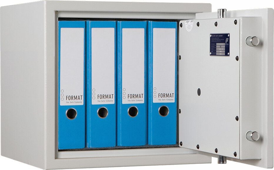 Sicherheitsschrank Format Seguro 30 022830-00000, 40,2x43,2x42,5cm, 44kg, Doppelbartschloss, Sicherheitsstufe S2 gemäß EN 14450, 36 Liter Volumen, hellgrau