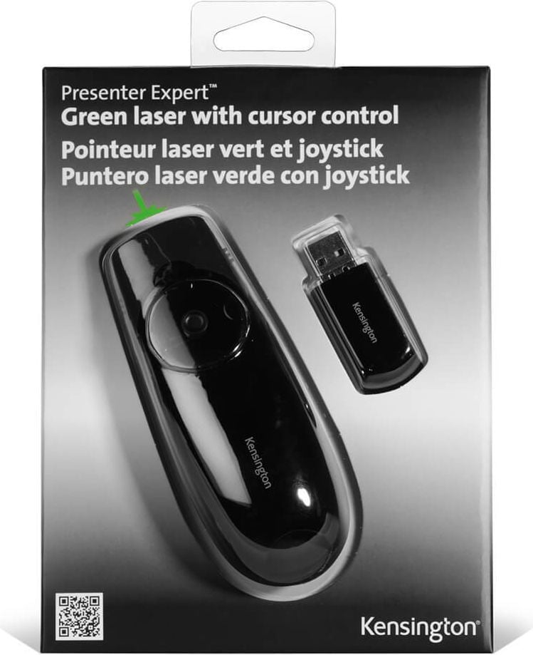 Presenter Kensington Expert K72426EU, Fernbedienung mit grünem Laserpointer,
45m Reichweite, schwarz