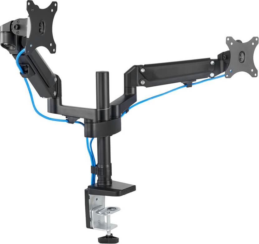 Monitorhalter Hama FULLMOTION Doppelarm 118498, 2 Arme, Tragfähigkeit bis zu 12 kg pro
Schwenkarm, höhen- und tiefenverstellbar,
Klemmhalterung, schwarz