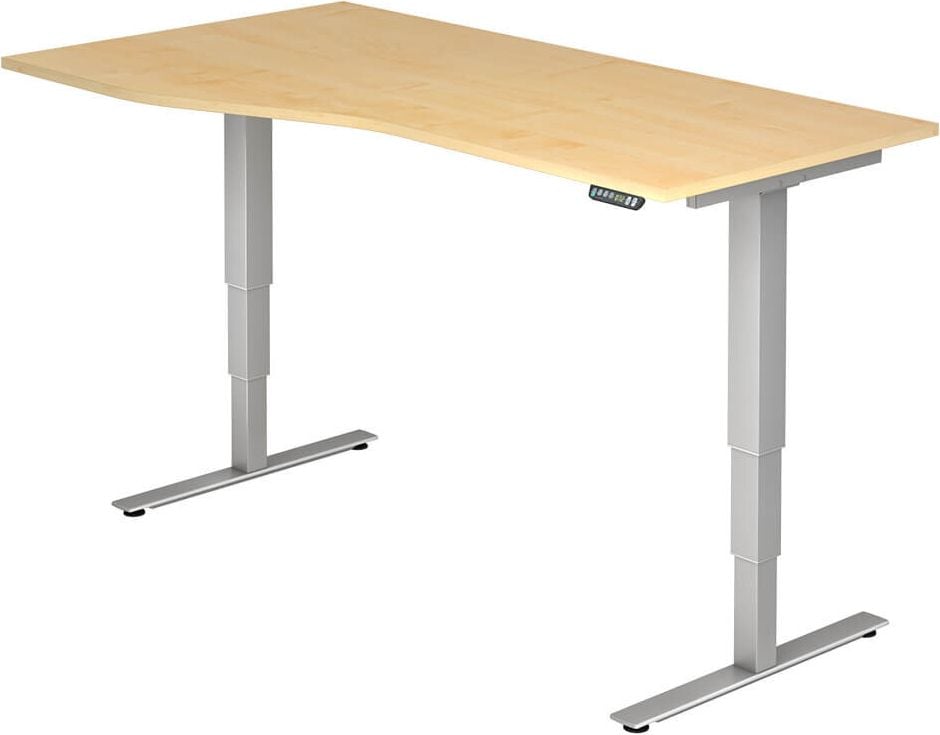 Hubschreibtisch Hammerbacher XDSM18/x/s, 180x100cm (BxT), 63,5-128,5cm Höhe, Freiform,
T-Fuß silber, ahorn