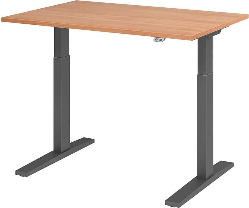 Hubschreibtisch Hammerbacher XMKA12, 120x80cm (BxT), 70-120cm Höhe, elektrisch
höhenverstellbar, rechteckig, C-Fuß graphit, nussbaum
