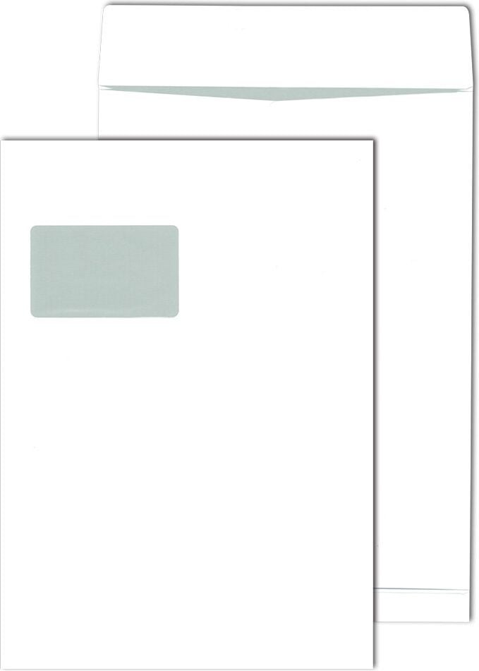 Faltentaschen C4, 229x324x20mm Falte, Haftklebung, Fenster,
weiß, Pack 100 Stück