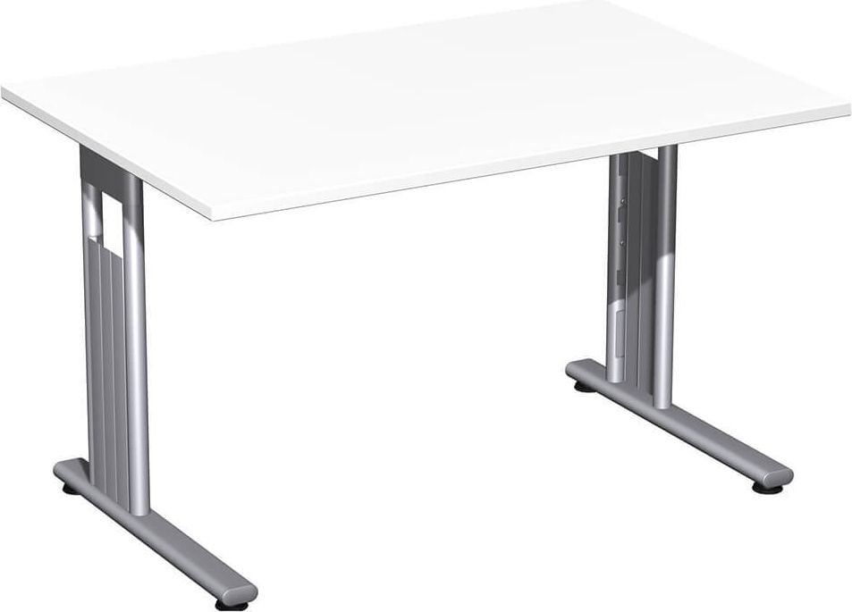 Schreibtisch Geramöbel C Fuß Flex S-618102, 120x72x80cm (BxHxT), rechteckig, C-Fuß silber, weiß