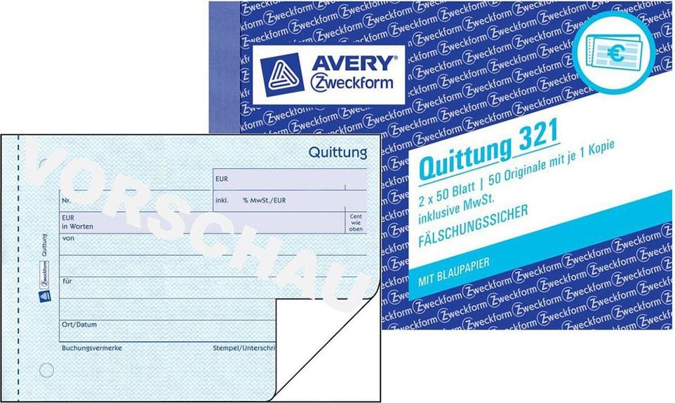 Quittungen Zweckform 321, DIN A6 quer, Block 2x50 Blatt