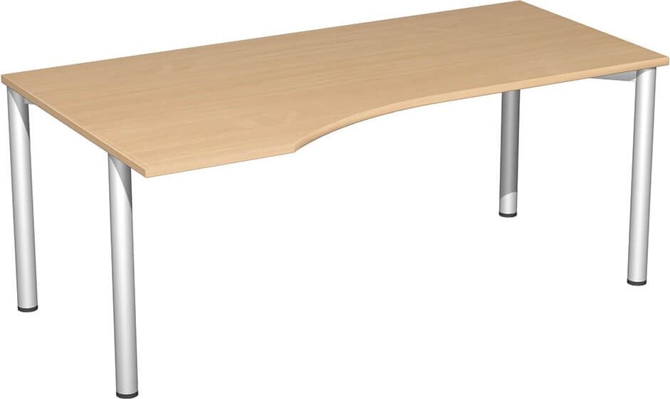 Schreibtisch Geramöbel 4 Fuß Flex S-550306, 180x72x100cm (BxHxT), Freiform links, 4-Fuß
silber, buche