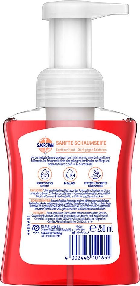 Schaumseife Sagrotan Samt-Schaum Kirschblüte & Rose, Pumpspender, 250ml, antibakteriell