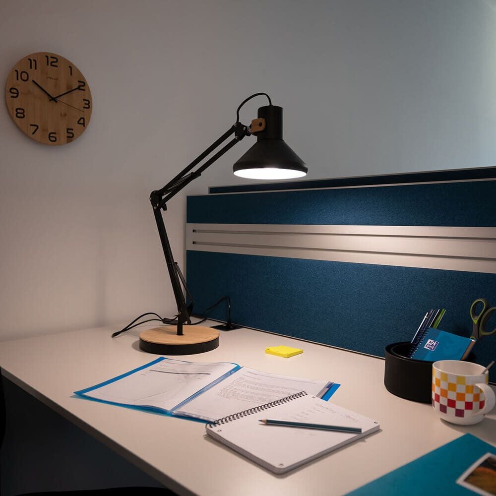 LED-Schreibtischleuchte Unilux BAYA BAMBOO, 12,6 W, 1 austauschbare LED (warmweiß),
Sockel E27, 100lm, Standfuß und Tischklemme, weiß
