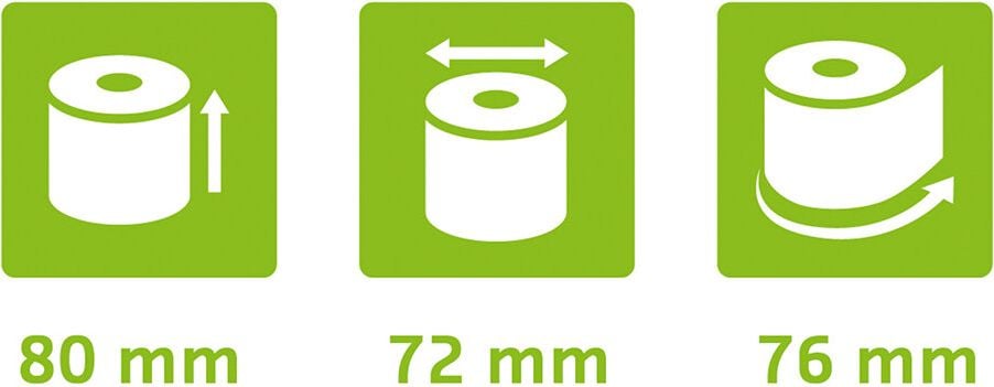 Thermorollen Exacompta 43818E 80mm x 72mm x 76m, 12mm Kerndurchmesser, für Kassen, ohne Text,
phenolfrei, Pack 10 Rollen