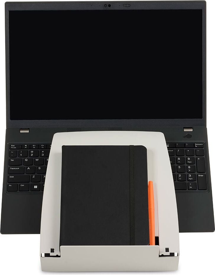 Notebookständer BakkerElkhuizen Ergo-Q 330C BNEQ330C, bis 17 Zoll Notebooks, Tragfähigkeit bis 6kg, höhenverstellbar, Dokumentenhalter, hellgrau/schwarz, 96% recyceltes Material, grau
