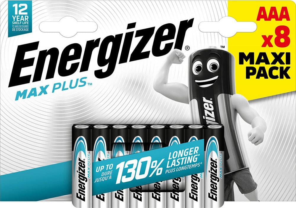 Batterien Energizer Max Plus Micro (AAA), 1,5 V, mit Geräte-Auslaufschutz, bis zu 15 Jahre Leistungserhalt, Pack 8 Stück