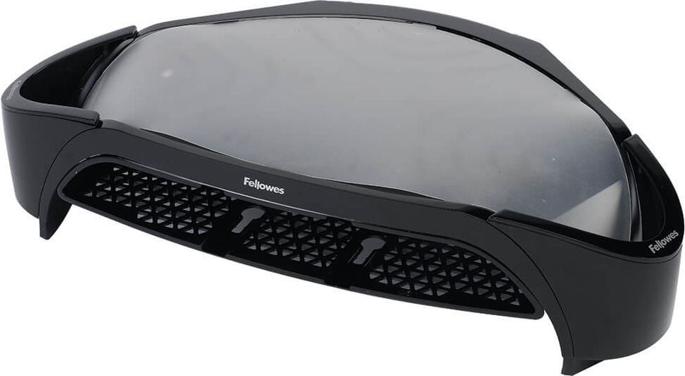 Monitorständer Fellowes Smart Suites 8020801, für Flachbildschirme bis 21 Zoll, bis 10kg, Briefkorb, 2 Zubehörfächer, höhenverstellbar, Kunststoff, schwarz