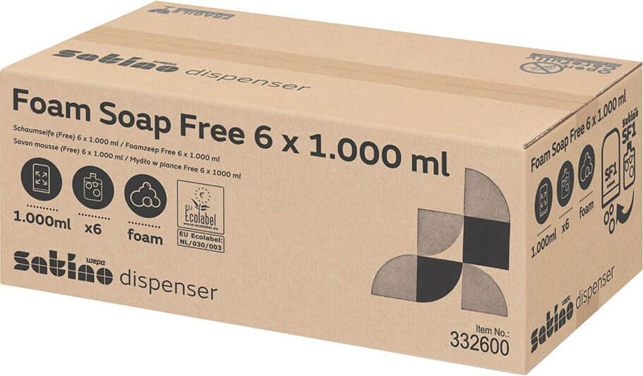 Schaumseife Satino by WEPA Free 333372, für Spendersystem SF1, Einwegbeutel,
parfümfrei, Pack 6 Beutel à 1.000ml
