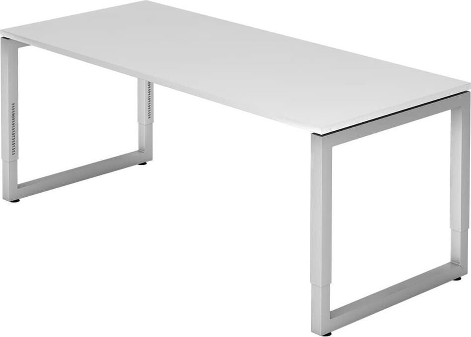 Schreibtisch Hammerbacher RS19, 180x80cm (BxT), 65-85cm Höhe, rechteckig,
O-Fußgestell eckig, weiß