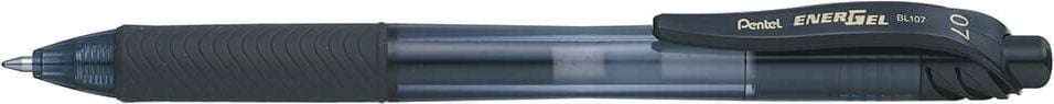 Gelschreiber Pentel EnerGel X BL107, 0,35mm, nachfüllbar, Druckmechanik, Kunststoffclip, Schaftfarbe = Schreibfarbe, 84% Recycling-Anteil, schwarz