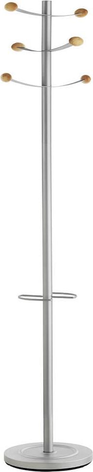 Garderobenständer Unilux BOUQUET 400069048, 6 Kleiderhaken mit Holzköpfen, Schirmständer,
173cm Höhe, silber