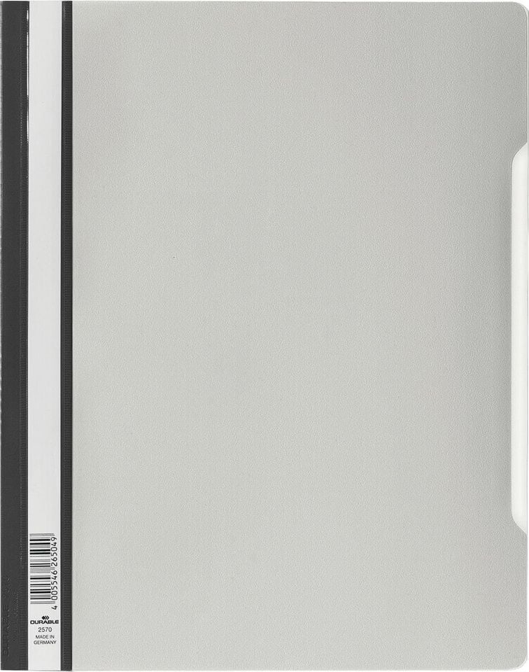 Schnellhefter Durable Sichthefter STANDARD A4 Überbreit 2570, PVC-Hartfolie, transparenter Vorderdeckel,
Pack 50 Stück, weiß