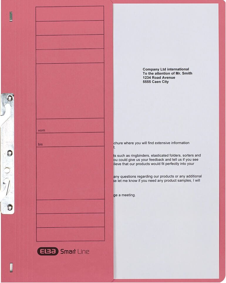 Einhakhefter Elba 22451, A4, 1/2 Deckel, kaufm. Heftung, Manilakarton
250 g/m², rot