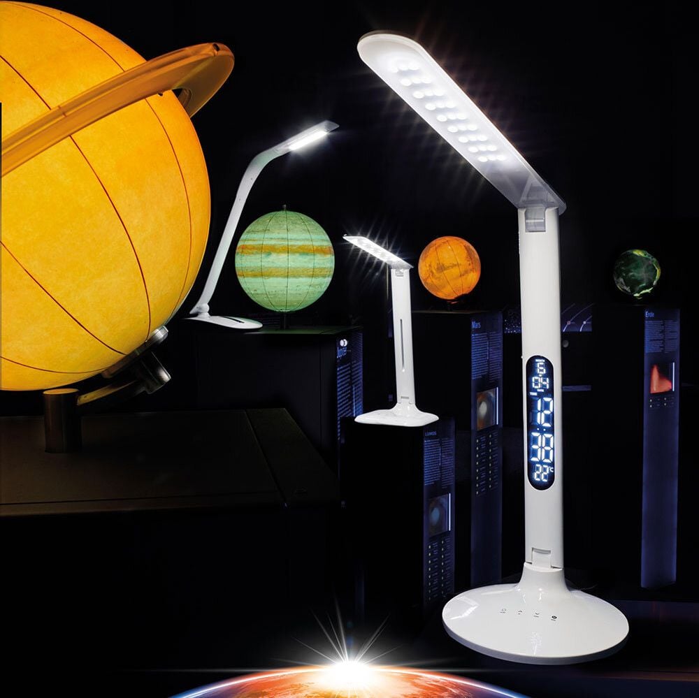 LED-Schreibtischleuchte Magnetoplan Lumos Strato 4424700, 10 W LED (warmweiß-tageslichtweiß), 554lm,
5-stufig dimmbar, 3 Farbtemperaturen,
Digitalanzeige, klappbar, Standfuß, weiß