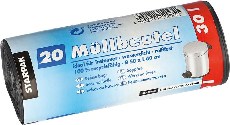 Müllsäcke Papstar Starpak 30 Liter 12065, 60 x 50 cm, LDPE, 30 Liter, grau, Rolle 20
Stück