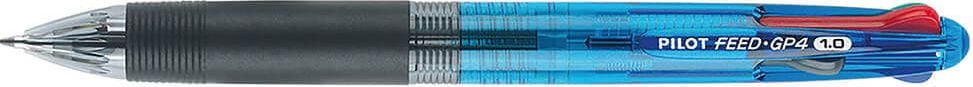 Vierfarbkugelschreiber Pilot Feed GP4 BeGreen 20737, Mehrweg, Schreibfarben: blau, schwarz, grün
und rot, Gehäuse 81% recycelter Kunststoff, blau