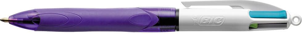 Vierfarbkugelschreiber BIC 4 Colours Grip Fun 8922901, Schreibfarben: türkisblau, pink, lila und hellgrün, nachfüllbar, Schaft: lila/weiß