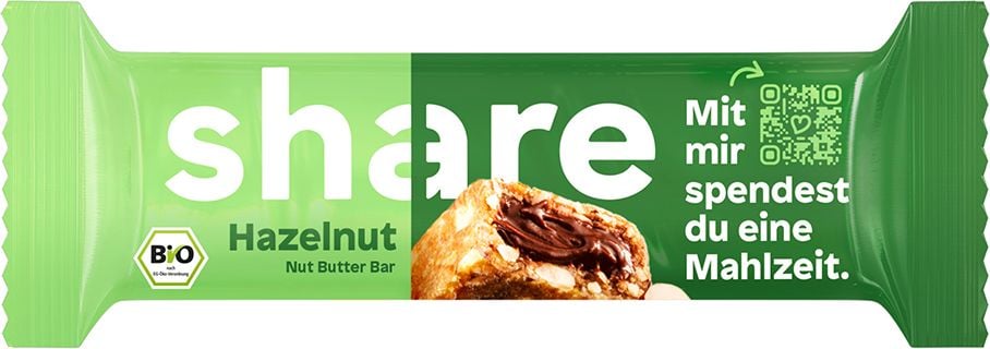 Nussriegel share BIO Nut Butter Bar Hazelnut, Pack 15 Stück à 50g, einzeln verpackt, vegan, Proteinquelle, BIO-zertifiziert DE-ÖKO-039
