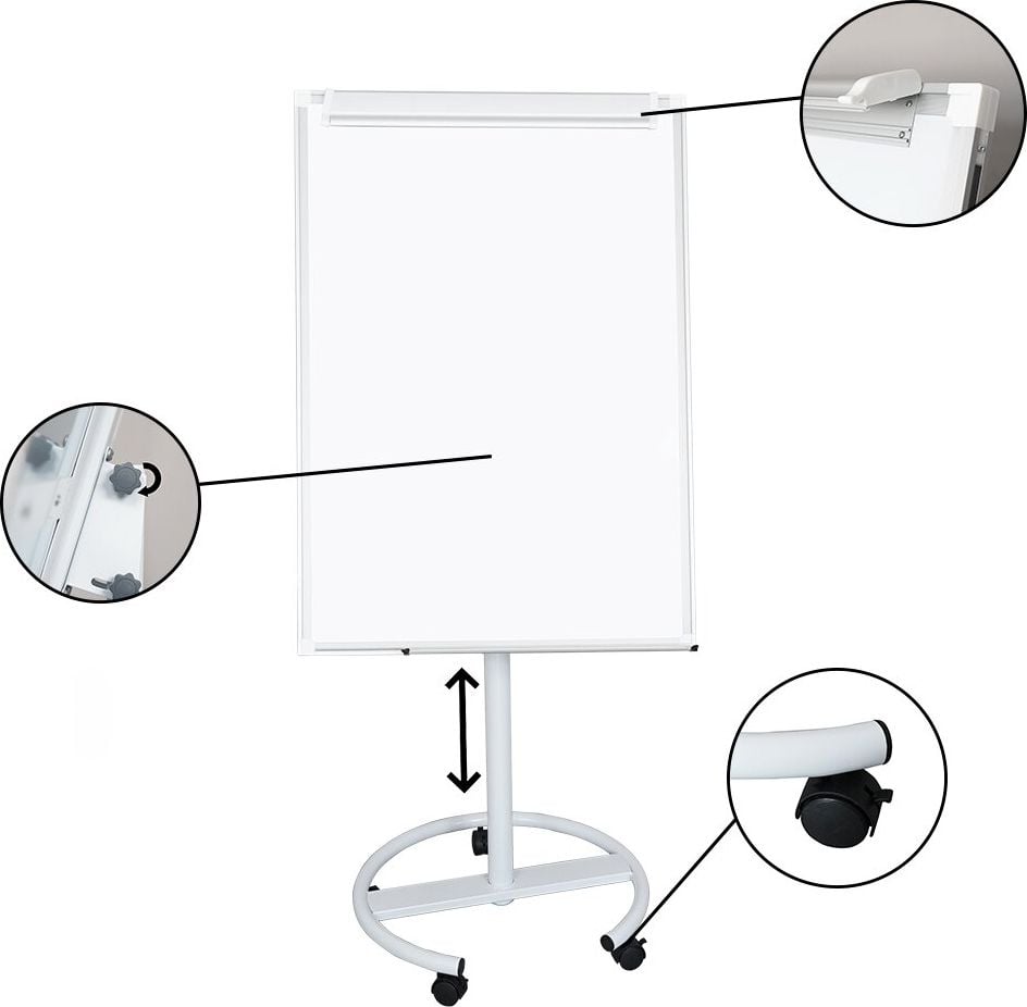 Flipchart a-series Mobil AS1479, Tafel 67x95cm, Einbeinstativ mit Rollen, weiß