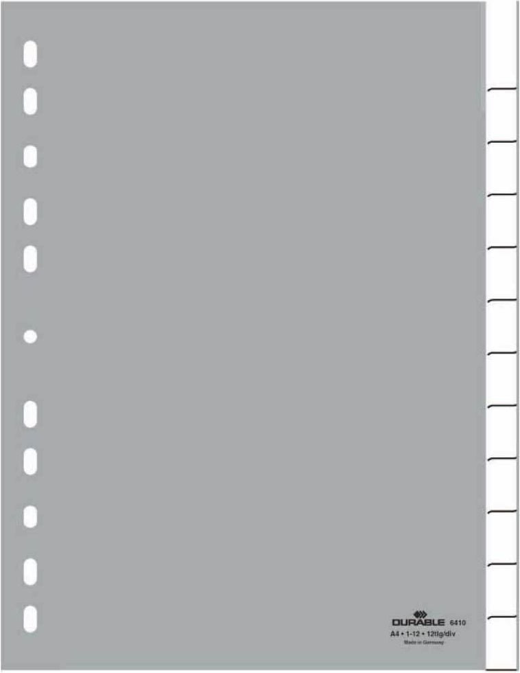 Kunststoffregister Durable A4 blanko 641010, A4 hoch, blanko, 12-teilig, PP, grau
