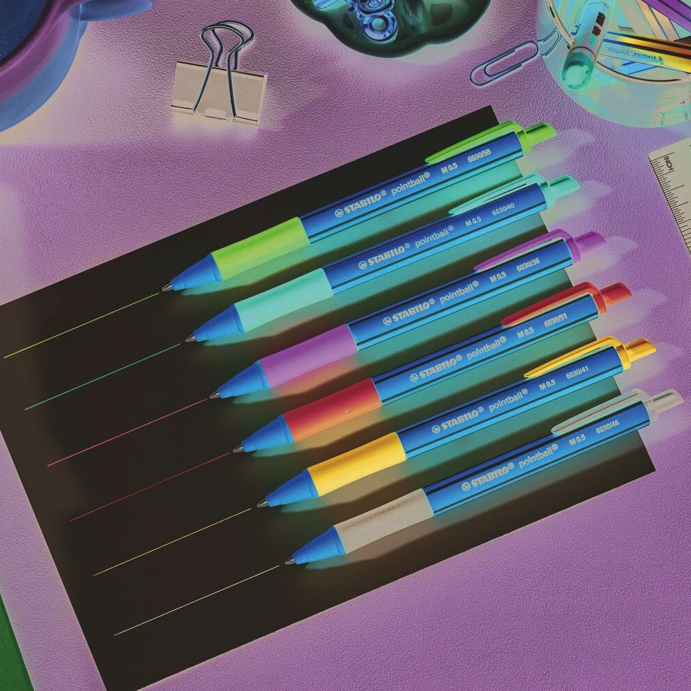 Kugelschreiber STABILO pointball 6030, ca. 0,5mm, Mehrweg, Einzelstift, aus 87 % biobasiertem Kunststoff, blau