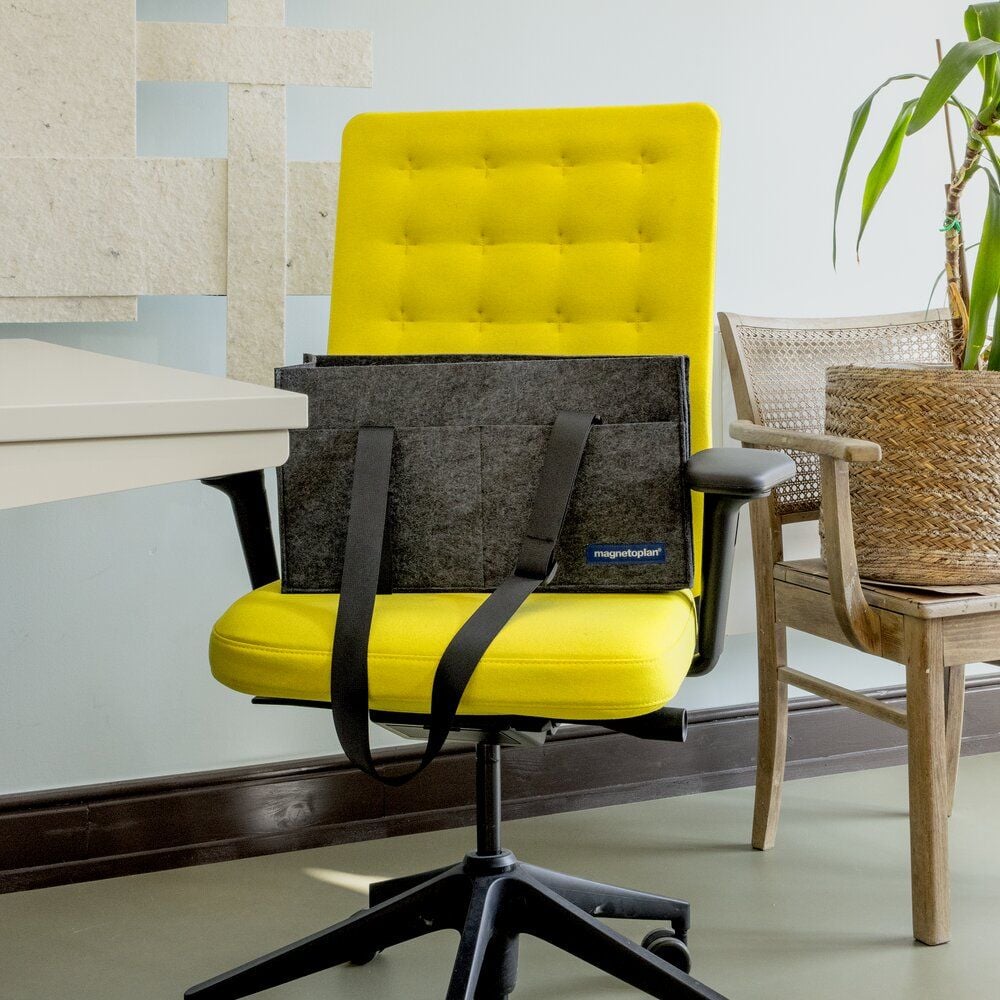 Aufbewahrungstasche Magnetoplan Hot Desking Bag, 45x25x15cm, 100% recycelter Polyester-Filz, 2
große Einsteckfächer, 7 separate Fächer, grau