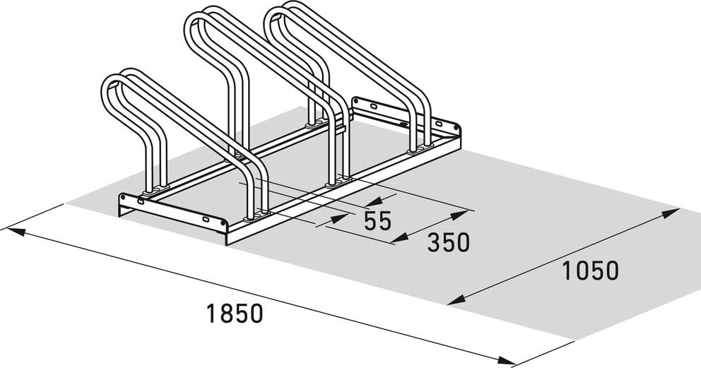 Fahrradständer WSM Bügelparker 2053, verzinkt, selbststehend, 105cm lang, für 3
Fahrräder, bis zu 55mm Reifenbreite,
Reihenverbindung möglich