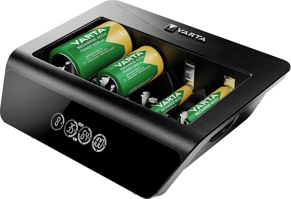 Akkuladegerät Varta LCD Universal Charger+ 57688, für Micro-, Mignon-, Baby-, Mono und E-Block-Akkus, LCD-Anzeige, USB-Ausgang, ohne Akkus