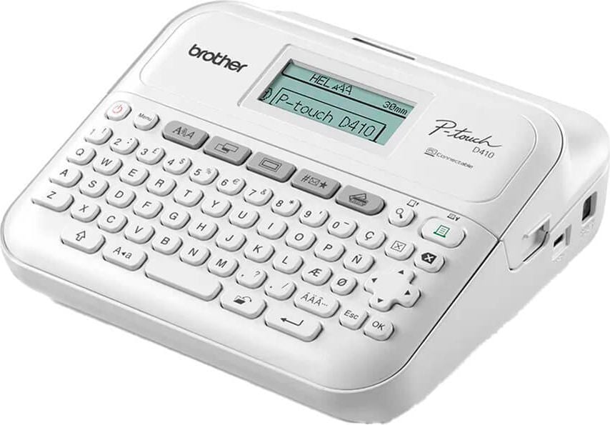 Brother Beschriftungsgerät P-touch D410, für TZe-Schriftbänder 3,5-18mm,
QWERTZ-Tastatur, LC-Display, inkl.
Schriftband, USB-Kabel