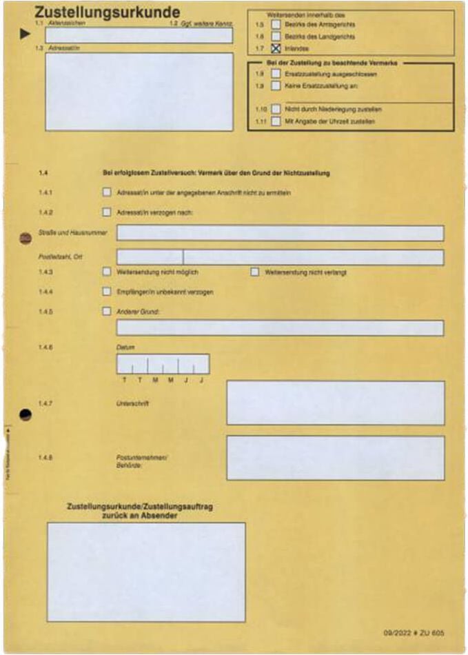 Postzustellungsurkunden A4 ZU605, 80 g/m², gelb (HKS 4), Pack 1000 Blatt