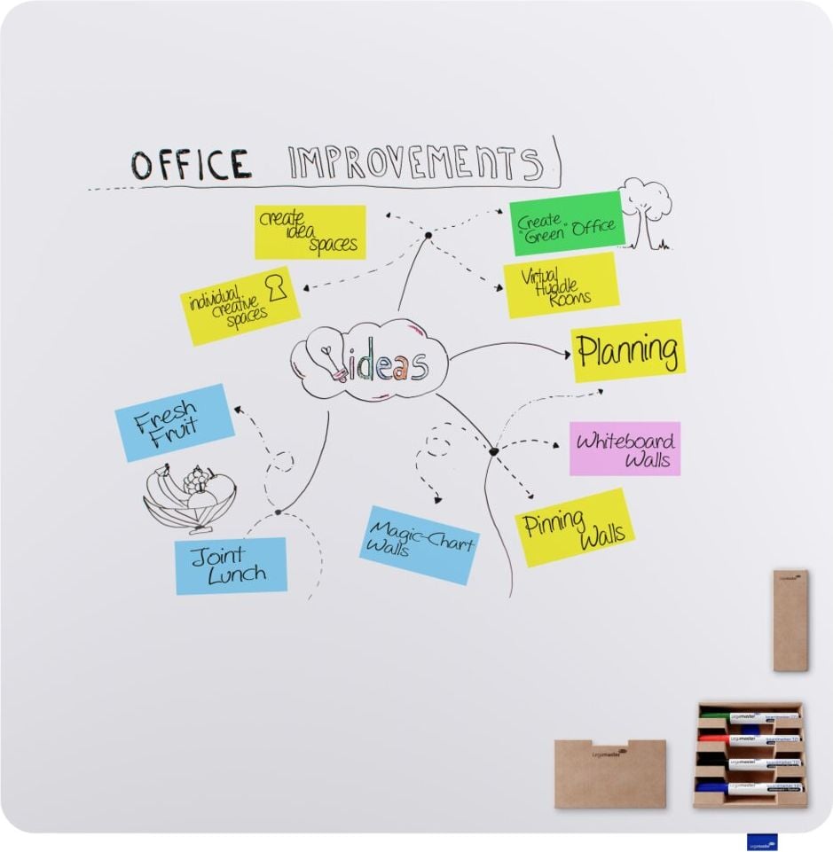 Whiteboard Legamaster ESSENCE 7-107072, 120x120cm, emailliert, trocken abwischbar, rahmenlos, abgerundete Ecken, Wandaufhängung, inkl. Zubehör, FSC, EU Ecolabel