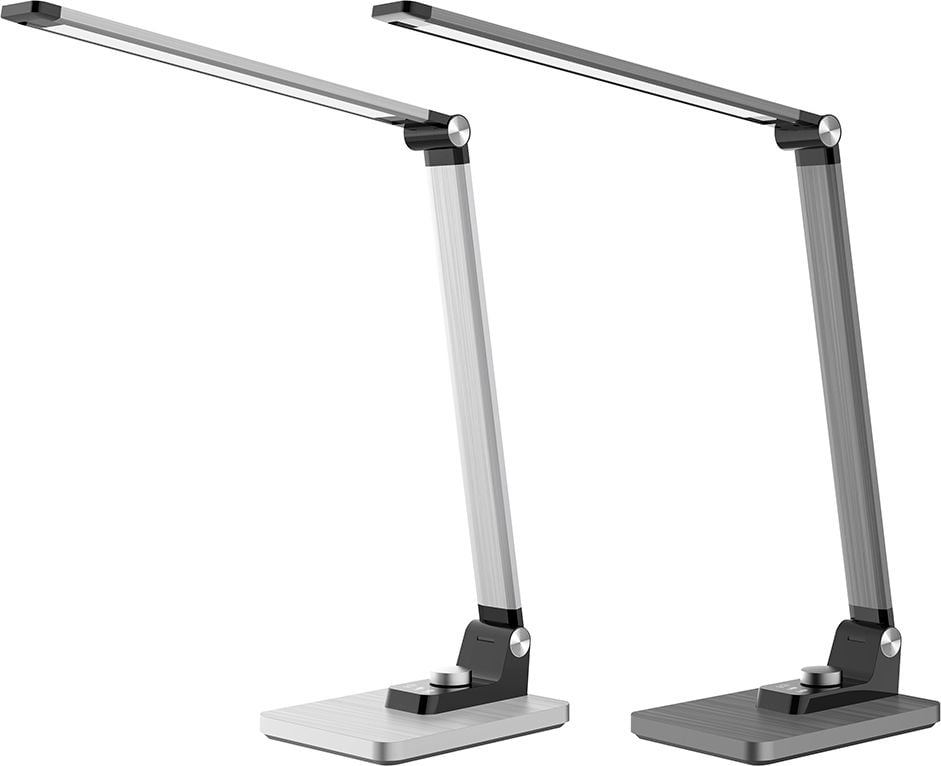LED-Schreibtischleuchten Hansa Breeze 5011.103/5011.104, 9 W LED (warmweiß-tageslichtweiß), 450lm, 3 Farbtemperaturen, stufenlos dimmbar, Abschaltautomatik, Standfuß, grau