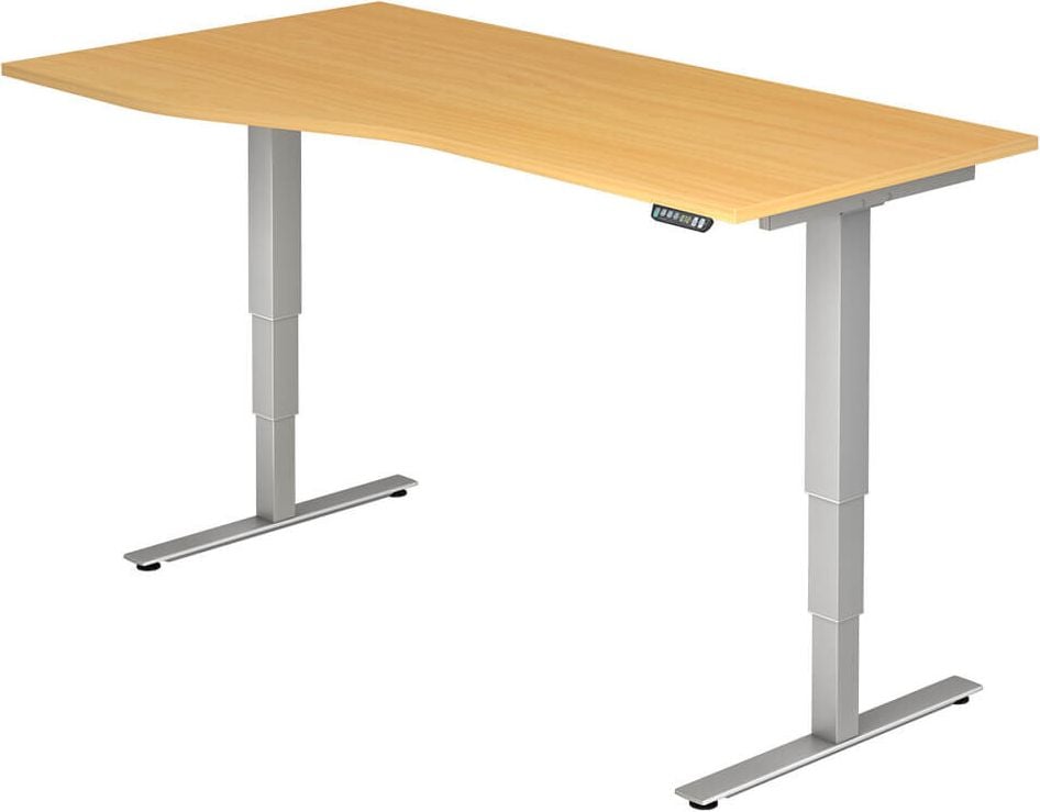 Hubschreibtisch Hammerbacher XDSM18/x/s, 180x100cm (BxT), 63,5-128,5cm Höhe, Freiform,
T-Fuß silber, buche